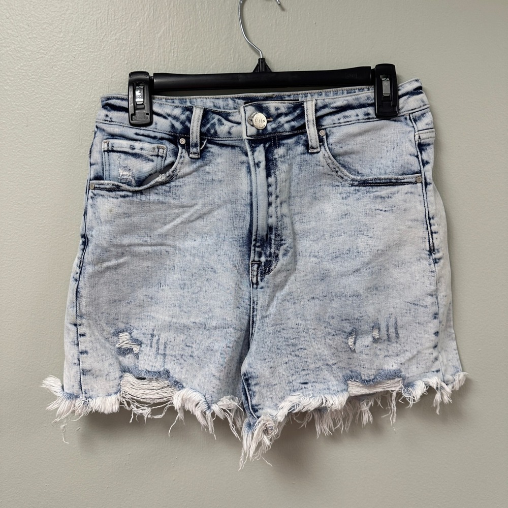 Risen Jeans Willow Boutique Acid Wash Distressed Denim Shorts Light Blue Size L